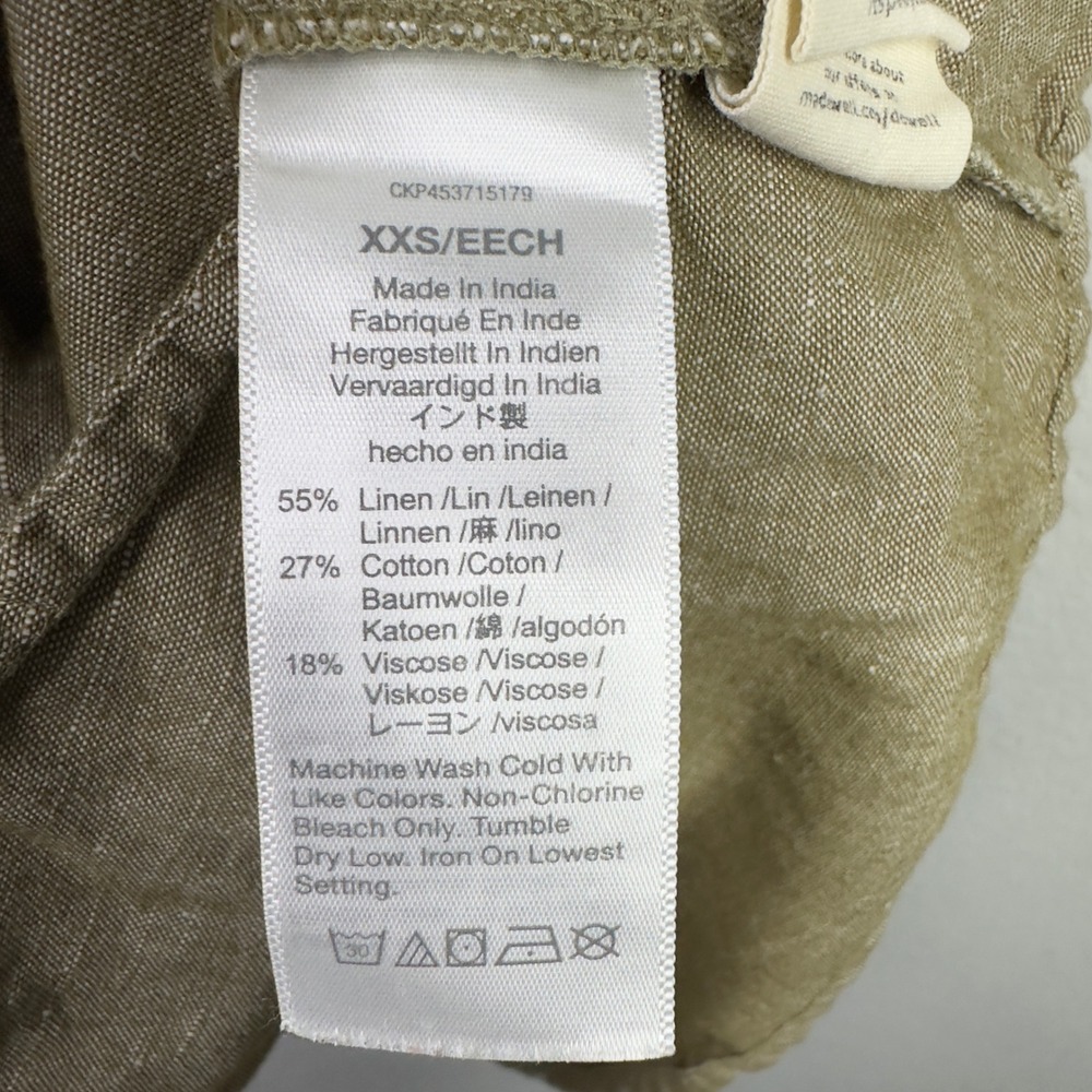 Madewell dress Women XXS Olive Green Linen Blend Button Boho Coastal Minimalist - Picture 6 of 9